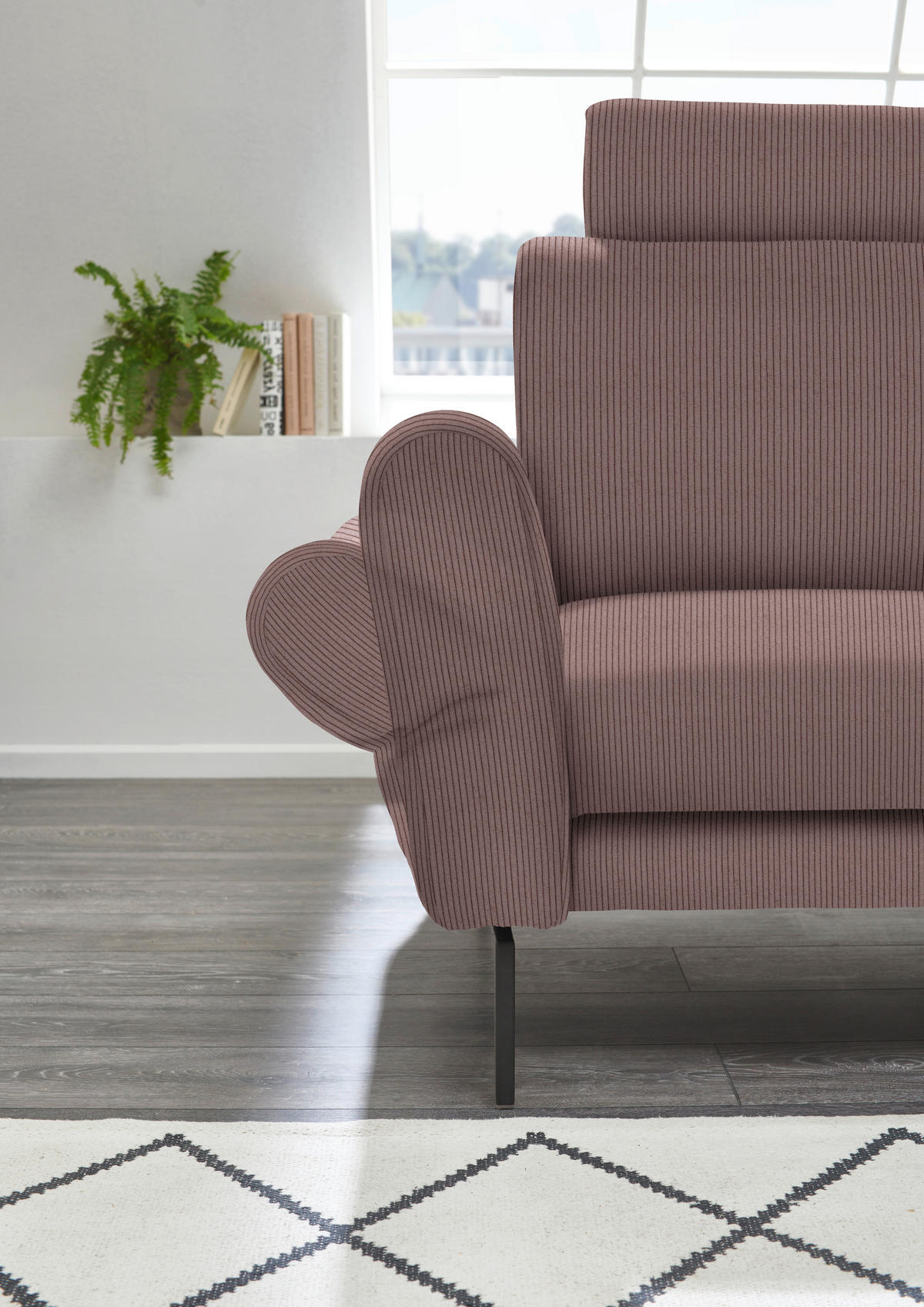 ECKSOFA in Velours, Feincord Altrosa  - Schwarz/Altrosa, Design, Textil/Metall (254/280cm) - Beldomo Style