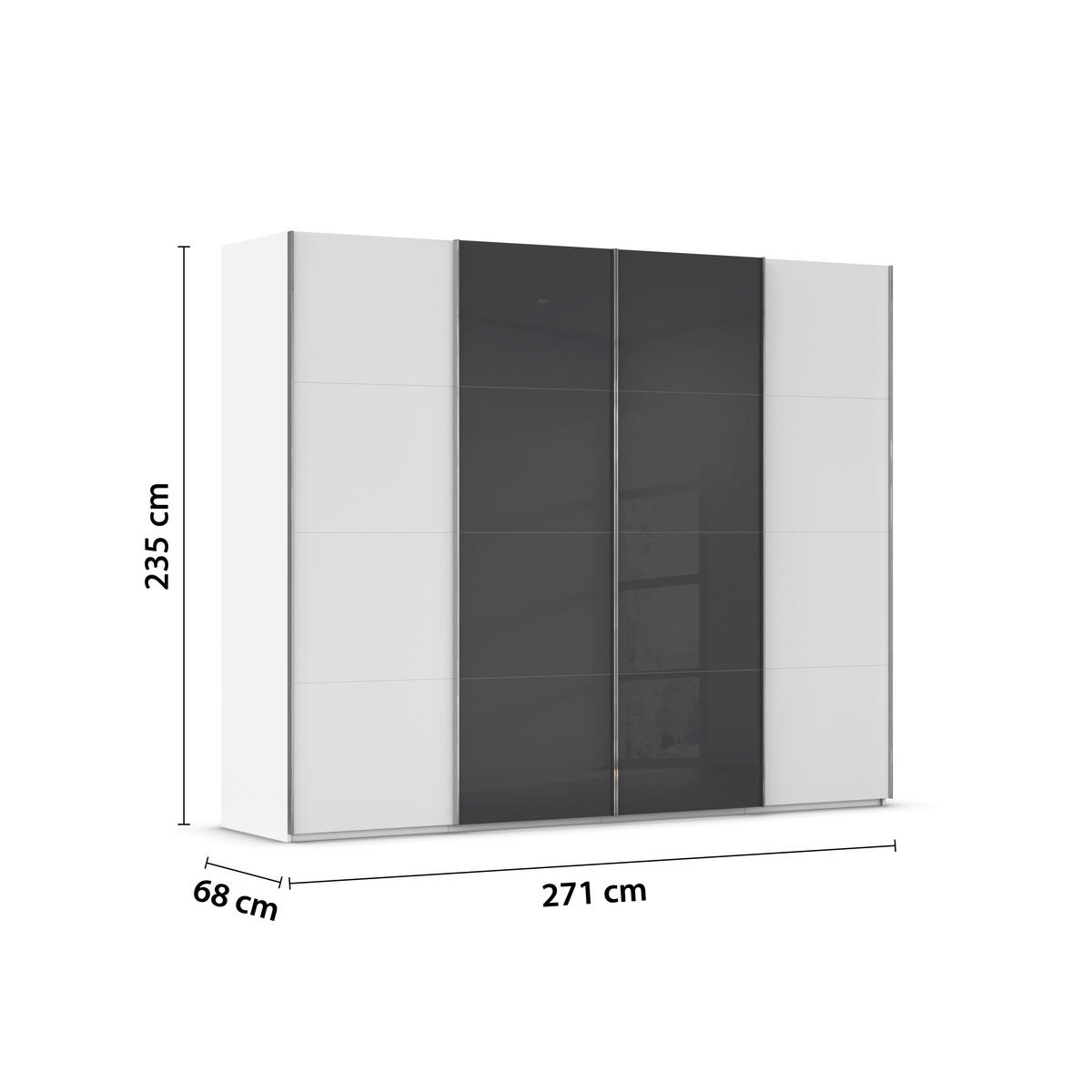 SCHWEBETÜRENSCHRANK 271/235/68 cm 4-türig Grau, Weiß  - Chromfarben/Weiß, KONVENTIONELL, Glas/Holzwerkstoff (271/235/68cm) - Novel