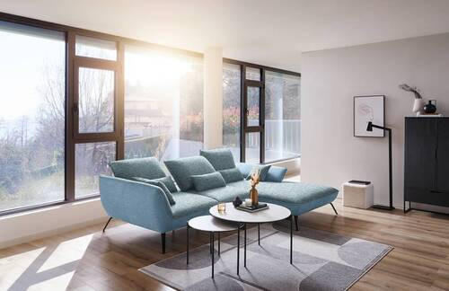 ECKSOFA in Flachgewebe Blau  - Blau/Schwarz, Design, Textil/Metall (301/191cm) - Moderano