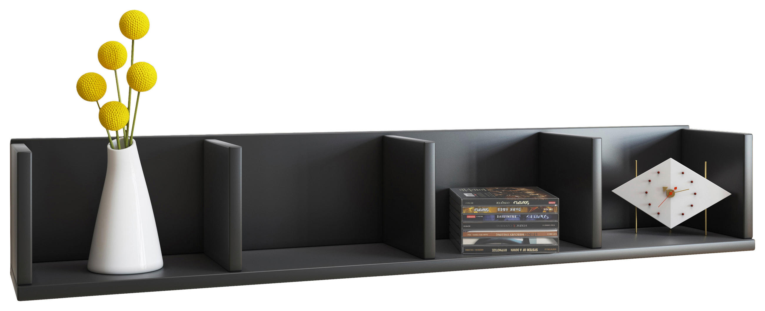 Wandregal Honsa B: 97 Cm Schwarz Dekor 4 Fächer