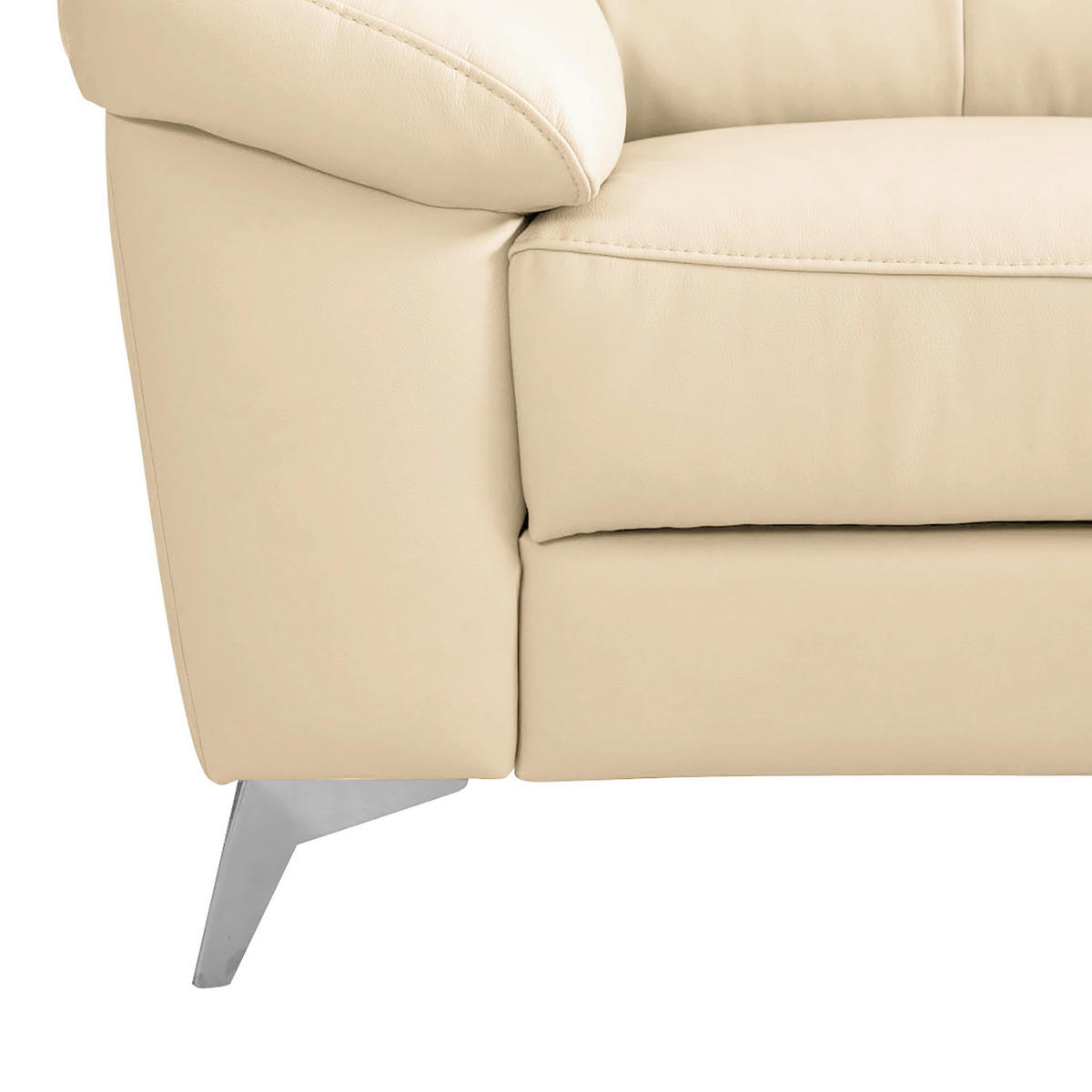 ECKSOFA Beige Echtleder Lederlook  - Chromfarben/Beige, Design, Leder/Textil (242/194cm) - Livetastic