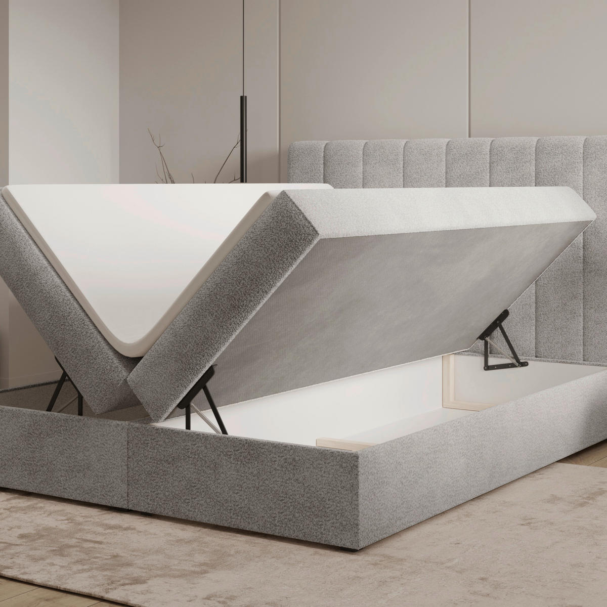 BOXBETT 160/200 cm,  in Grau, Bettkasten, Topper,  - Schwarz/Grau, MODERN, Holz/Kunststoff (160/200cm) - MID.YOU