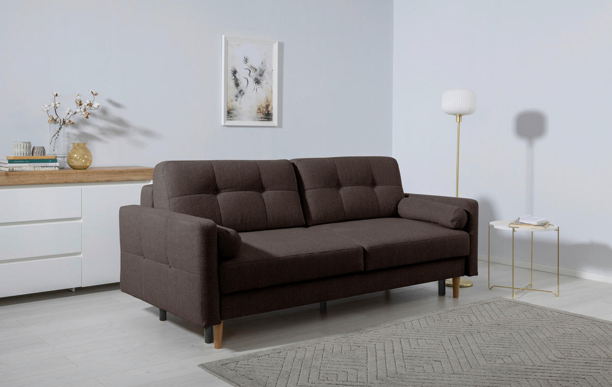SCHLAFSOFA in Grau  - Buchefarben/Grau, Design, Holz/Textil (222/93/99cm) - MID.YOU