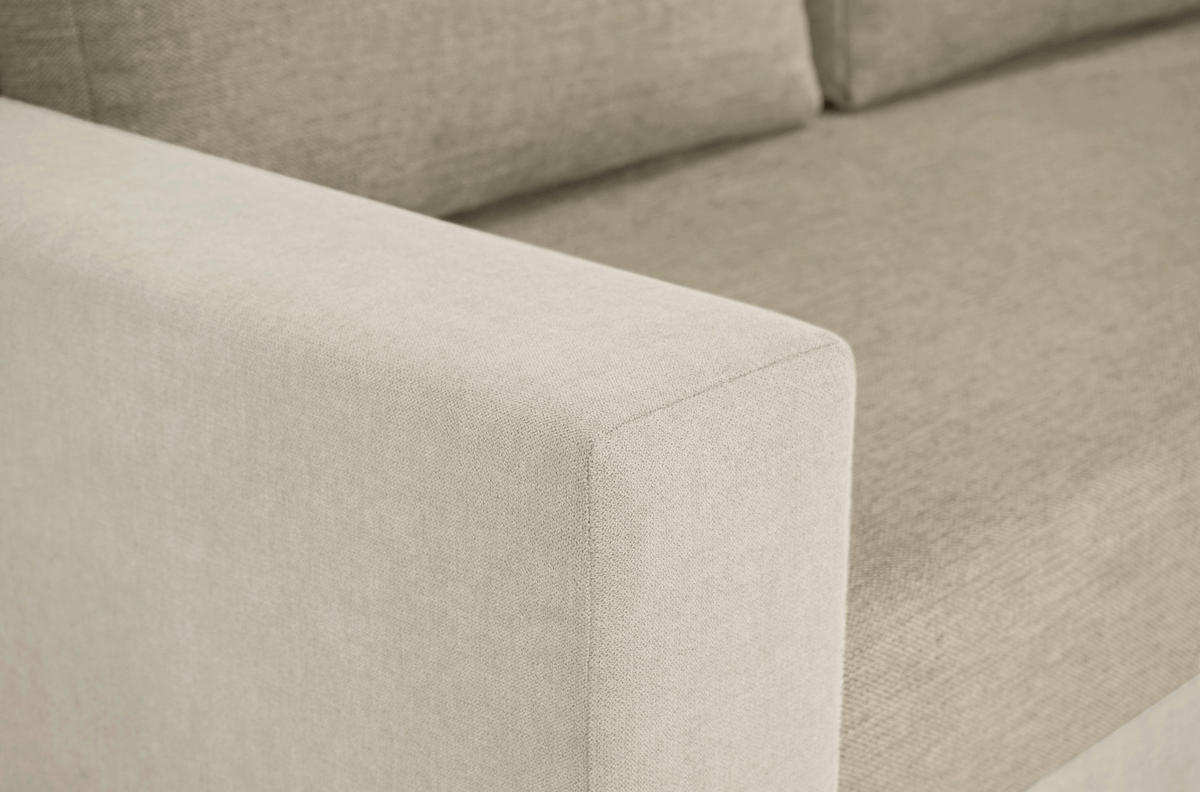 ECKSOFA Beige Flachgewebe, Struktur  - Beige/Schwarz, Design, Kunststoff/Textil (252/155cm) - Livetastic