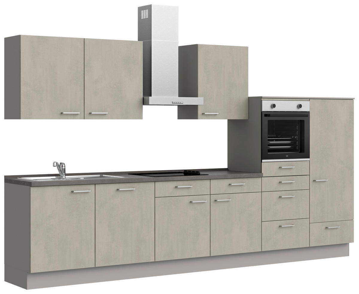 KÜCHENBLOCK Riva 360 cm  in Grau, Schieferfarben  - Schieferfarben/Edelstahlfarben, MODERN, Holzwerkstoff/Metall (360cm) - Nobilia