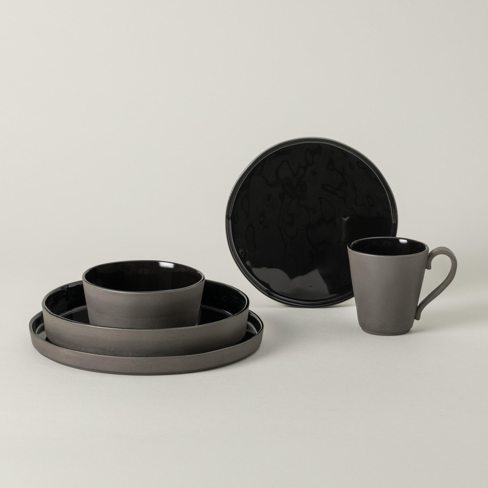 KOMBISERVICE Grau, Schwarz Hochglanz LAGOA ECOGRES 5-teilig 1 Personen  - Schwarz Hochglanz/Grau, Basics, Keramik - Costa Nova