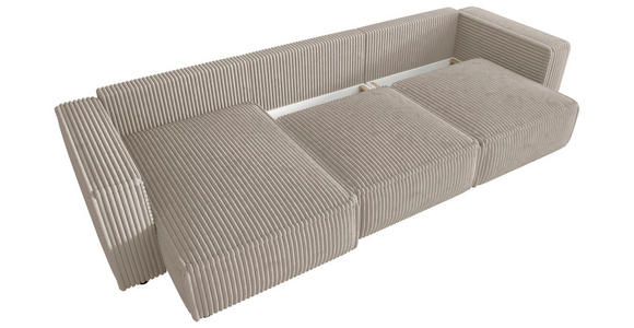 ECKSOFA Beige Cord Zierkissen, Rückenkissen, Schlaffunktion, Rücken echt  - Beige/Schwarz, MODERN, Kunststoff/Textil (350/168cm) - Xora