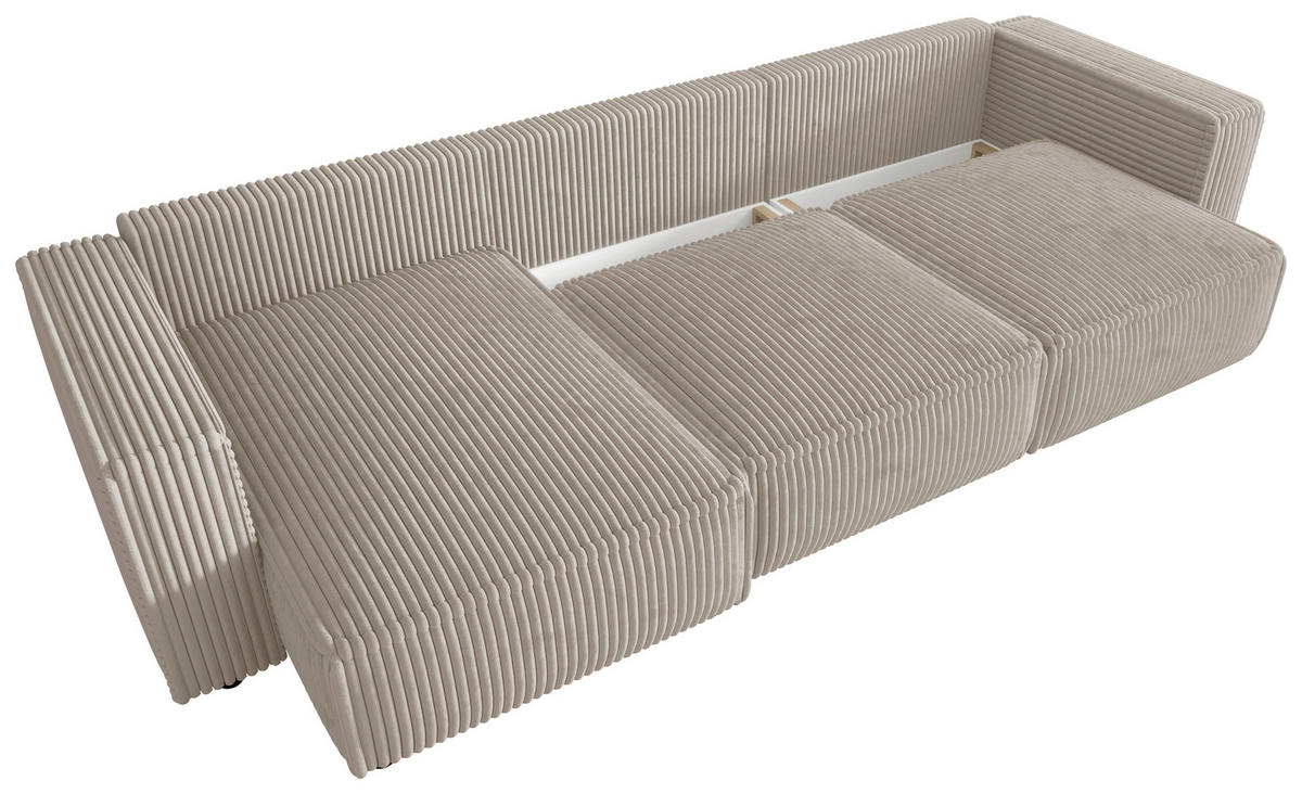 ECKSOFA Beige Cord Zierkissen, Rückenkissen, Schlaffunktion, Rücken echt  - Beige/Schwarz, MODERN, Kunststoff/Textil (350/168cm) - Xora