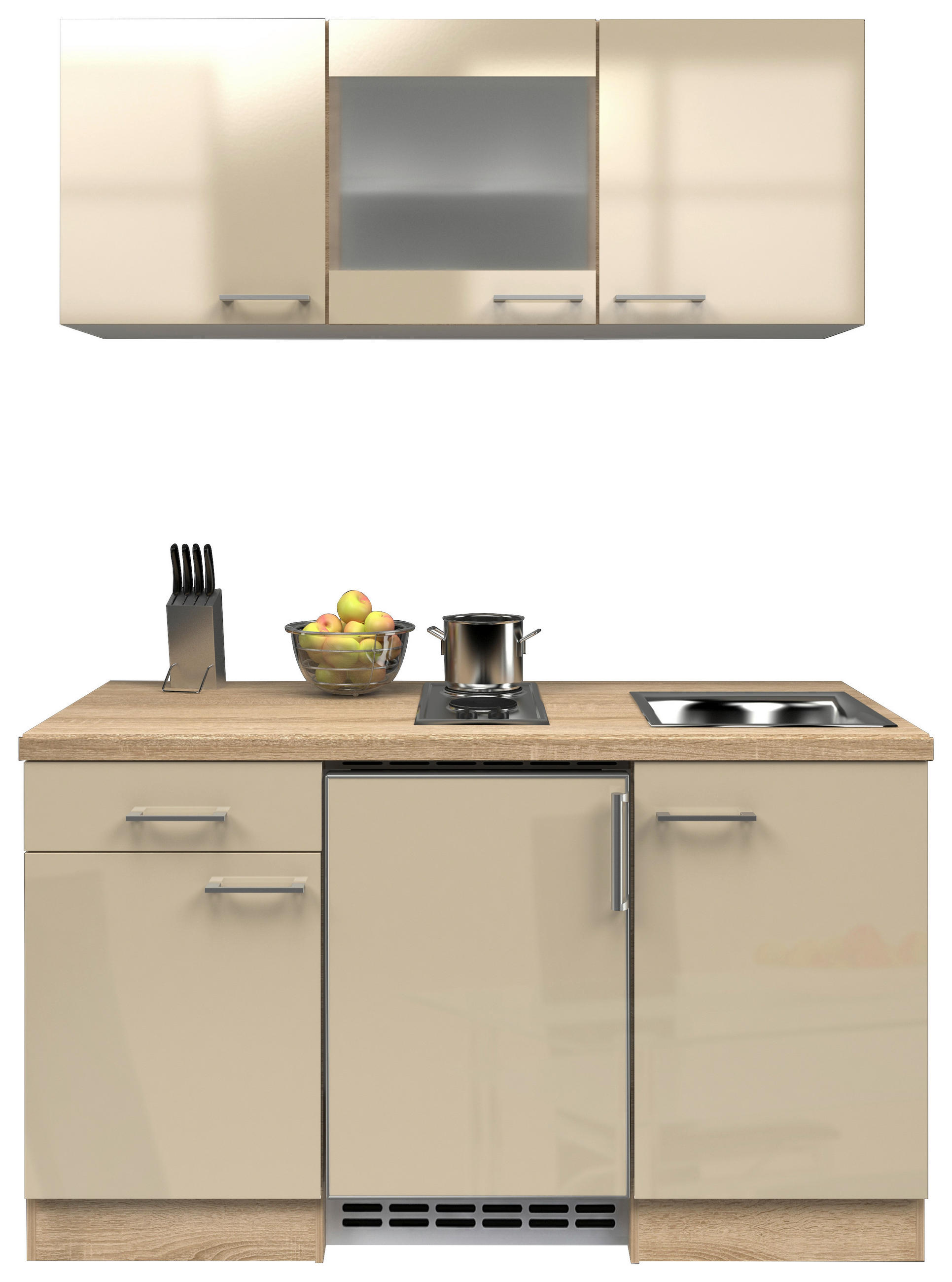 MINIKÜCHE 150,5 cm in Kaschmir - Kaschmir/Edelstahlfarben, MODERN, Glas/Holzwerkstoff (150,5cm) - FlexWell