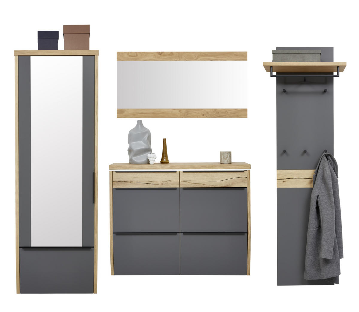 GARDEROBE 5-teilig  in 270/200/32 cm  - Eichefarben/Grau, Design, Holz/Holzwerkstoff (270/200/32cm) - Dieter Knoll