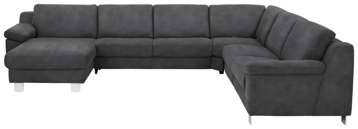 WOHNLANDSCHAFT in Mikrofaser Anthrazit  - Chromfarben/Anthrazit, Design, Textil/Metall (166/364/278cm) - Valdera