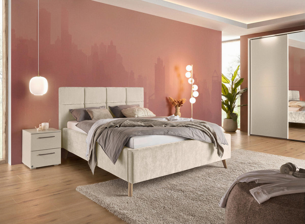 POLSTERBETT 140/200 cm,  in Beige,  - Eichefarben/Beige, KONVENTIONELL, Holz/Textil (140/200cm) - SetOne by Musterring