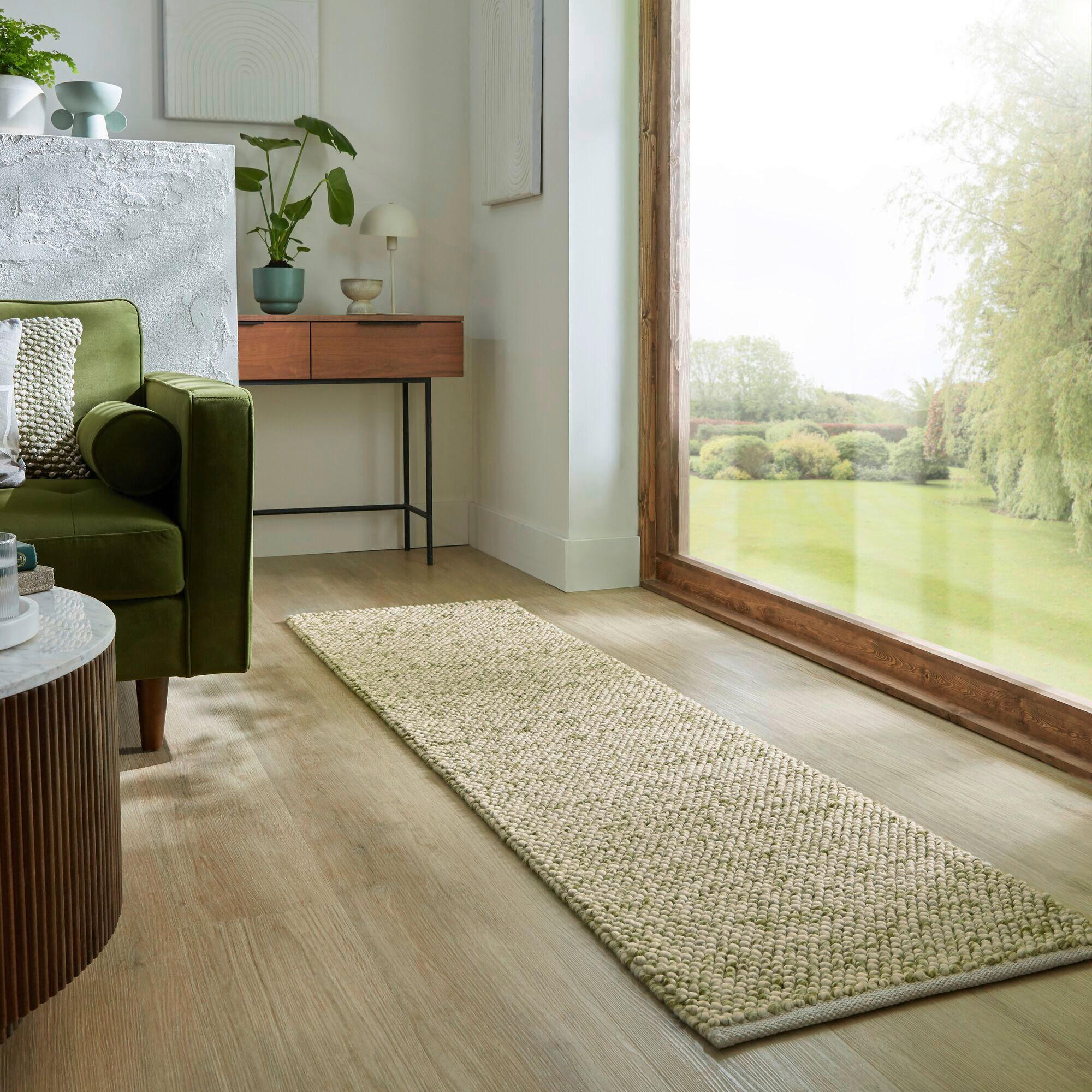 HANDWEBTEPPICH 60/230 cm MINERALS Grün, Creme  - Creme/Grün, KONVENTIONELL, Textil (60/230cm)
