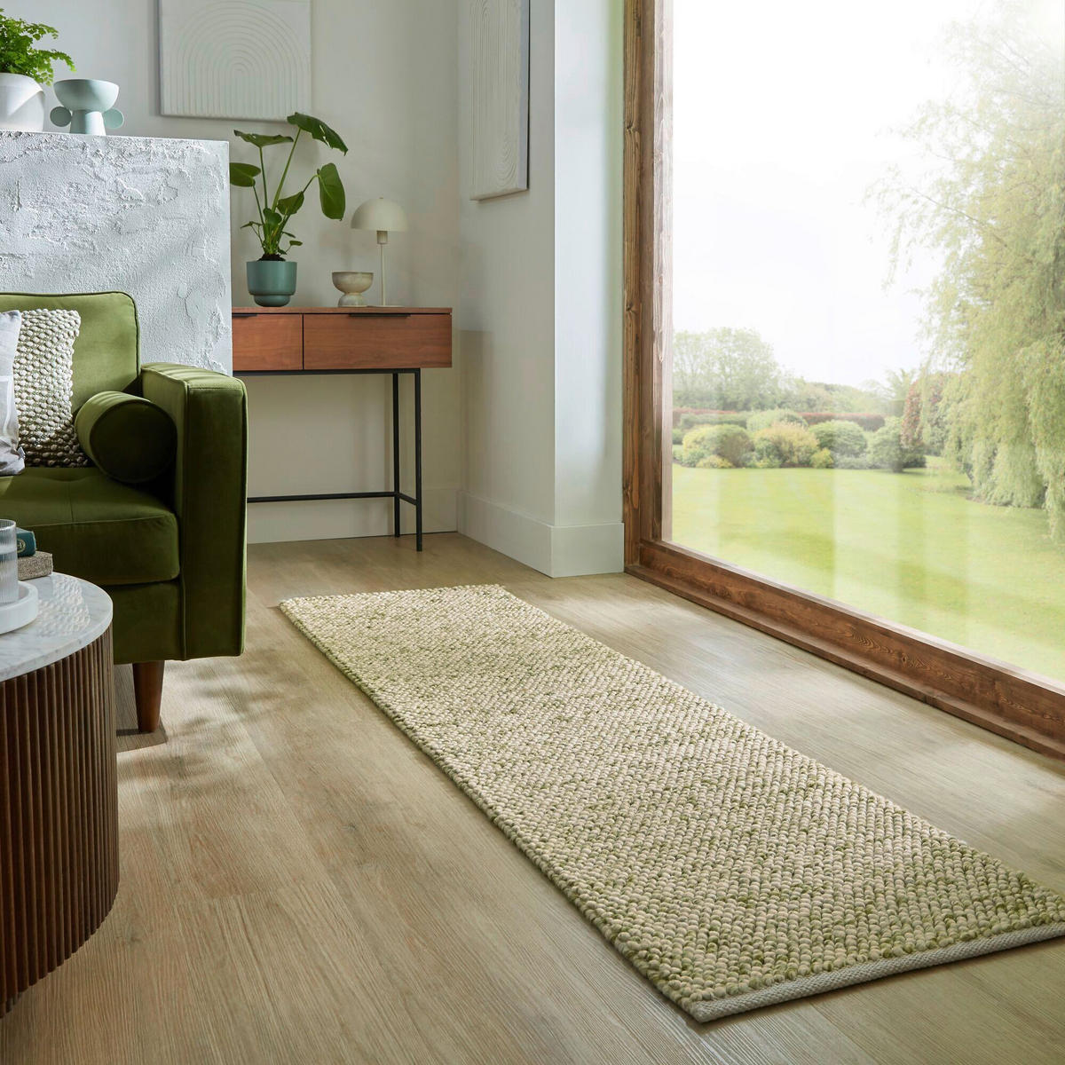 HANDWEBTEPPICH 60/230 cm MINERALS Grün, Creme  - Creme/Grün, KONVENTIONELL, Textil (60/230cm)
