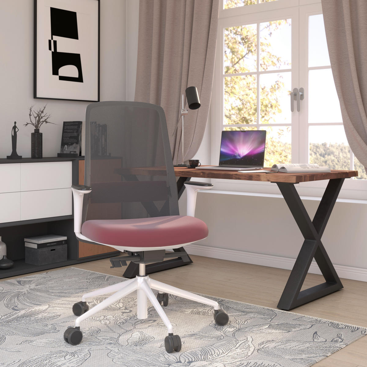 DREHSTUHL Lederlook Schwarz, Weiß, Dunkelrot  - Schwarz/Weiß, MODERN, Kunststoff/Textil (70/103-115/70cm)