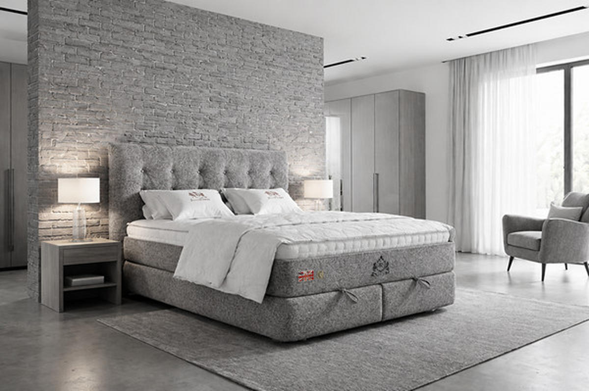 Pat Boxspring, 160/200 cm, gri - negru/gri, Basics, metal/textil (160/200cm) - Voleo