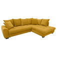 ECKSOFA Currygelb Cord Rückenkissen, Armlehnenkissen, Bettkasten, Schlaffunktion, Rücken echt, Liegefläche im Originalstoff  - Currygelb/Schwarz, KONVENTIONELL, Kunststoff/Textil (304/212cm) - Carryhome