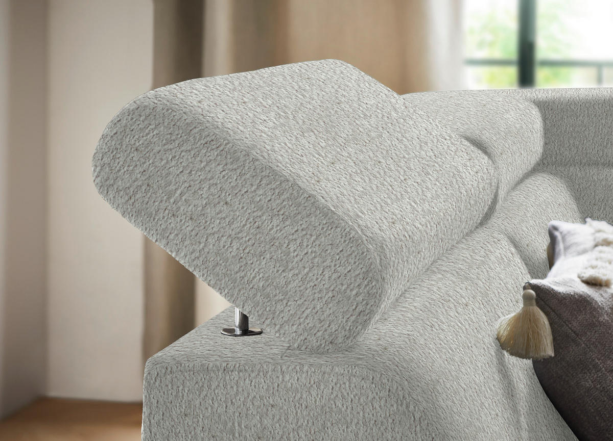 ECKSOFA in Teddystoff Silberfarben  - Silberfarben/Schwarz, Design, Textil/Metall (203/260cm) - Stylife