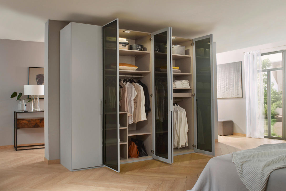 DREHTÜRENSCHRANK  in Grau, Hellgrau  - Hellgrau/Grau, Trend, Glas/Holzwerkstoff (301/223/60cm) - Novel