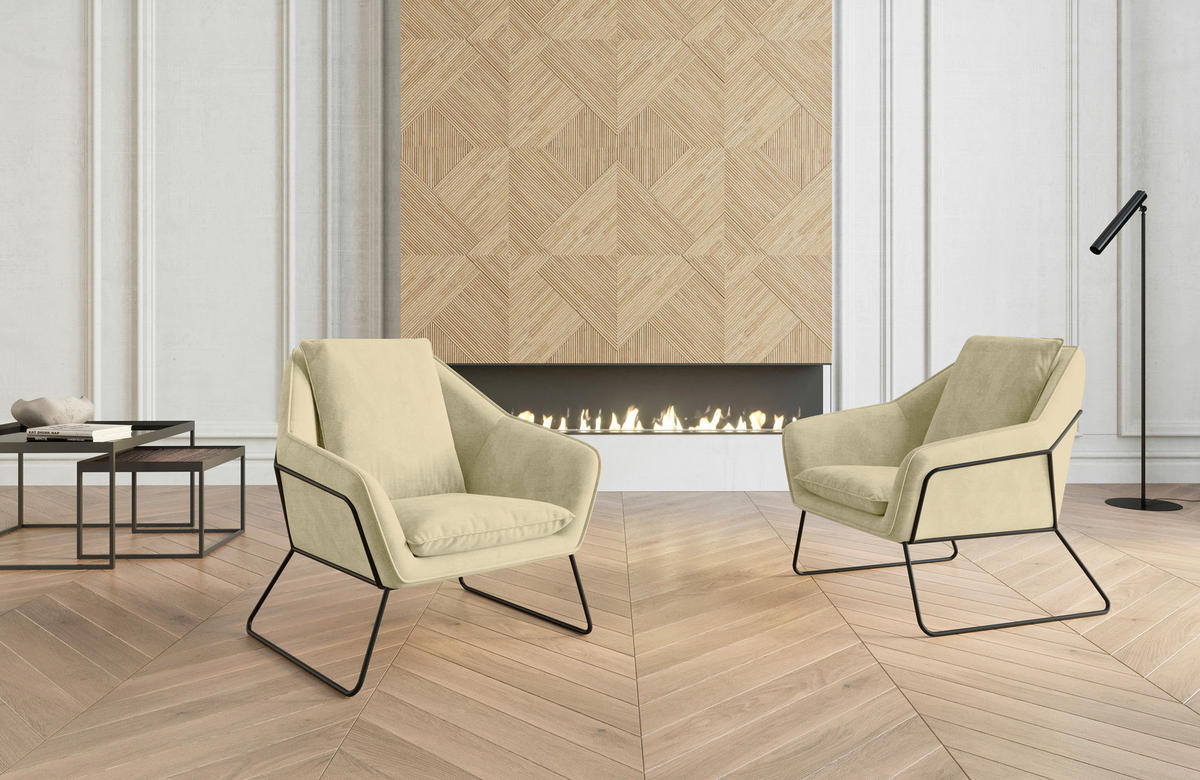 SESSEL in Flachgewebe Beige  - Beige/Schwarz, Design, Textil/Metall (78/85/85cm) - Livetastic