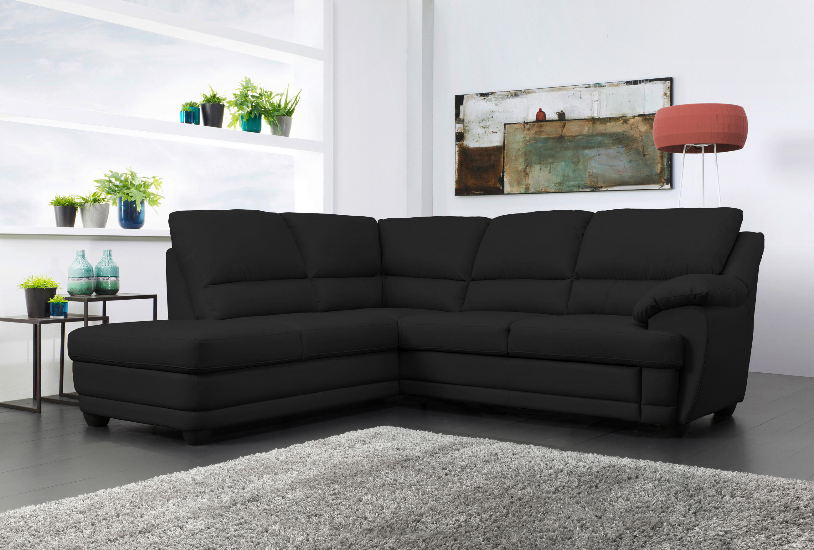 ECKSOFA in Lederlook Schwarz  - Schwarz, Design, Kunststoff/Textil (225/245cm) - Livetastic