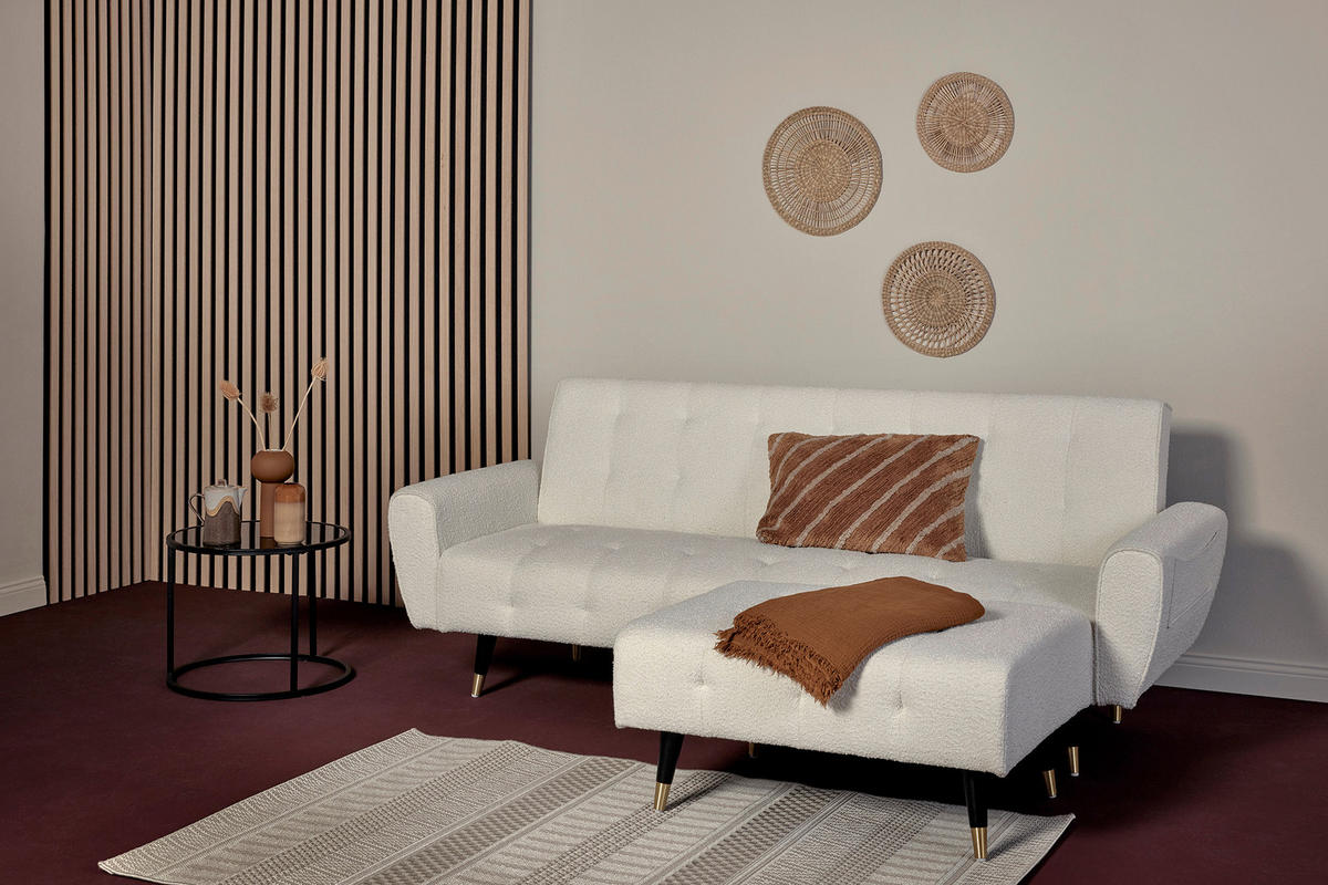 SCHLAFSOFA Bouclé Weiß  - Weiß, MODERN, Holz/Textil (213/83/153/173cm) - MID.YOU