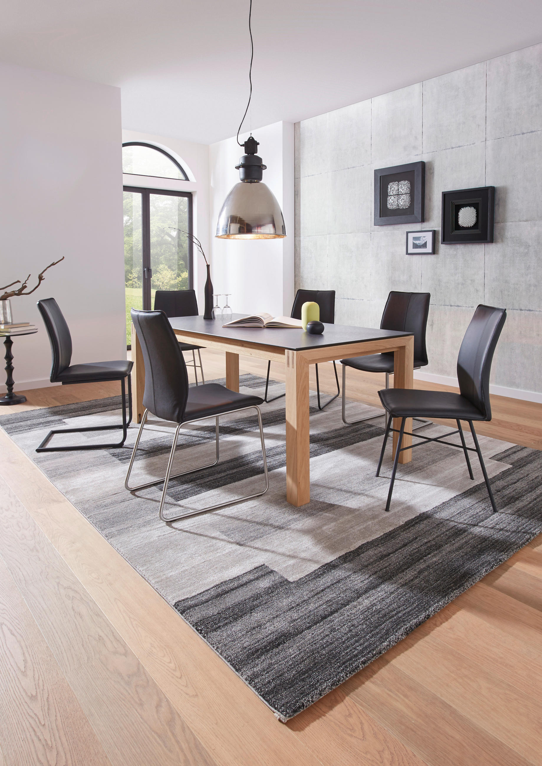 SCHWINGSTUHL in Edelstahl Echtleder pigmentiert - Edelstahlfarben/Schwarz, Design, Leder/Metall (46/93/56cm) - Dieter Knoll