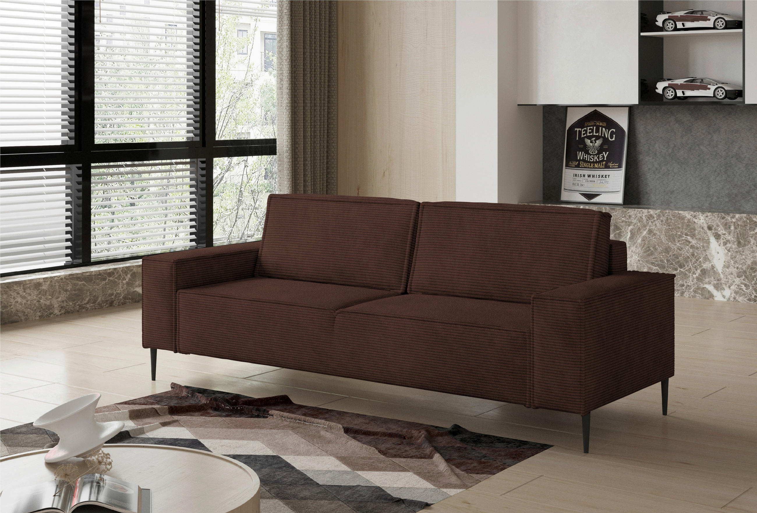 SCHLAFSOFA in Webstoff Dunkelbraun  - Dunkelbraun/Schwarz, Design, Textil/Metall (240/89/103cm) - Ti'me