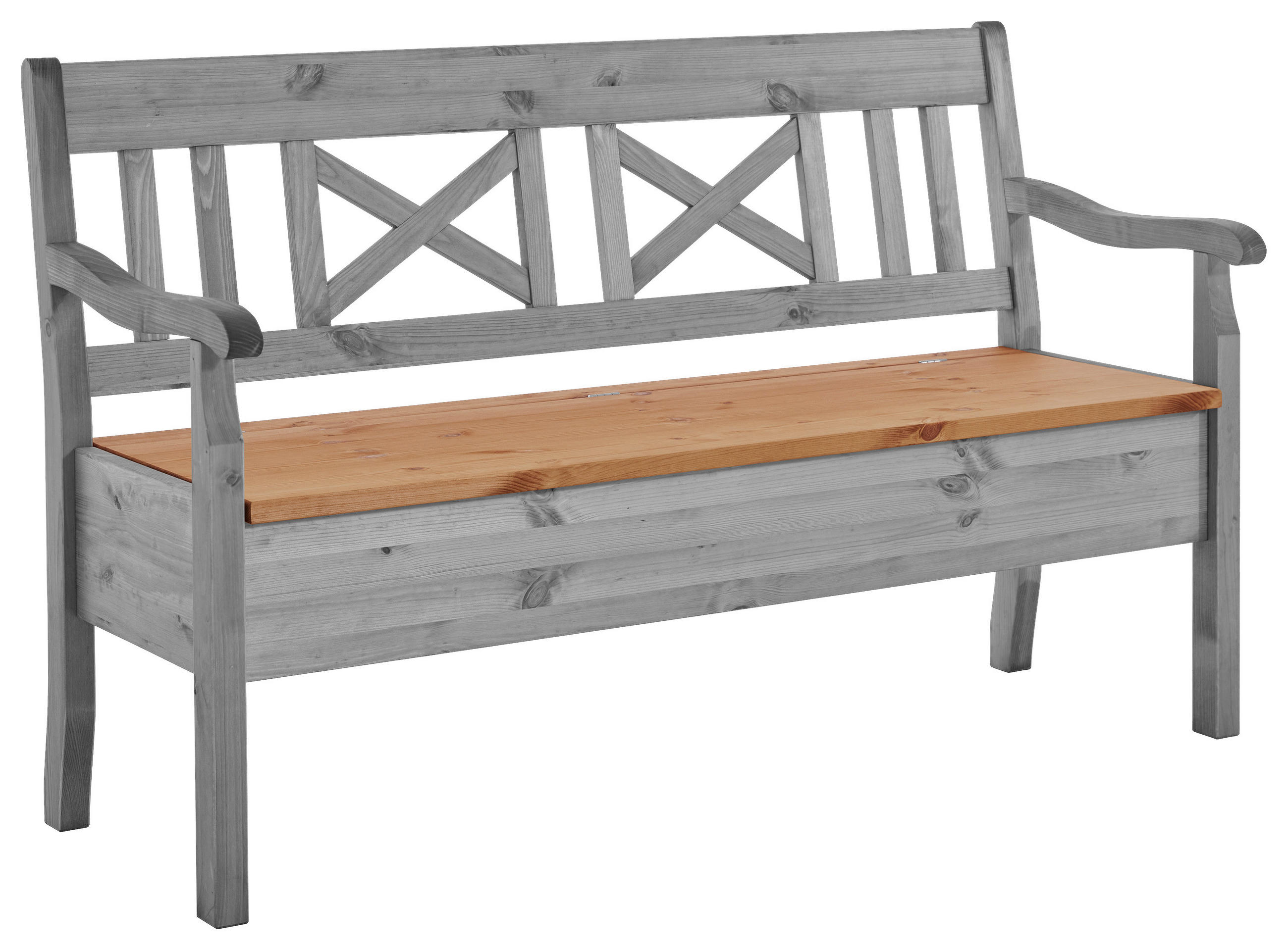 SITZBANK 148/93/58 cm Grau, Laugenfarbig Kiefer massiv  - Laugenfarbig/Grau, ROMANTIK / LANDHAUS, Holz (148/93/58cm) - Boxxx