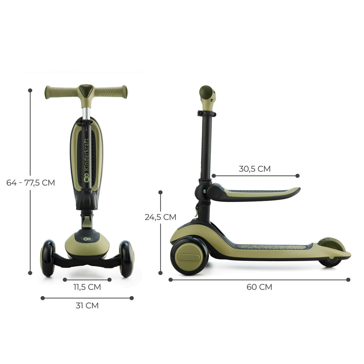 MINI-SCOOTER Halley  - Schwarz/Grün, Basics, Kunststoff/Metall (31/64-77.5/60cm) - Kinderkraft