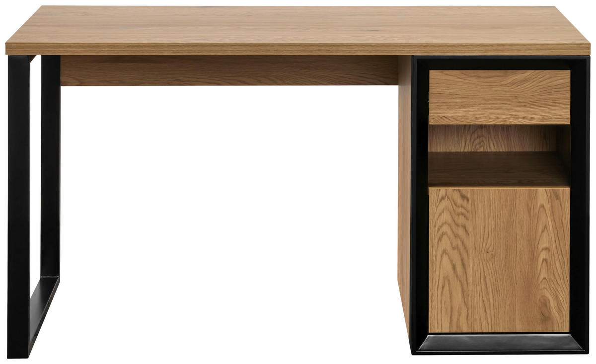 ÍRÓASZTAL  - tölgyfa színű/fekete, Modern, faalapú anyag/fém (140/59/76cm) - Livetastic