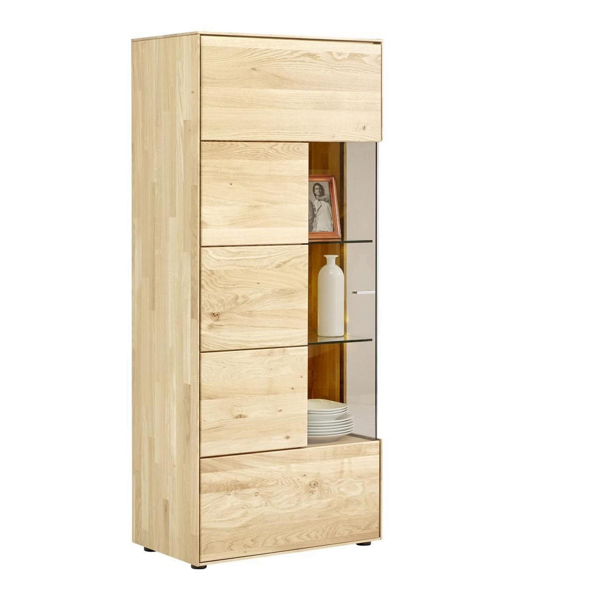 VITRINE in massiv Wildeiche Eichefarben  - Edelstahlfarben/Eichefarben, KONVENTIONELL, Glas/Holz (70,7/164,2/40,9cm) - Valnatura