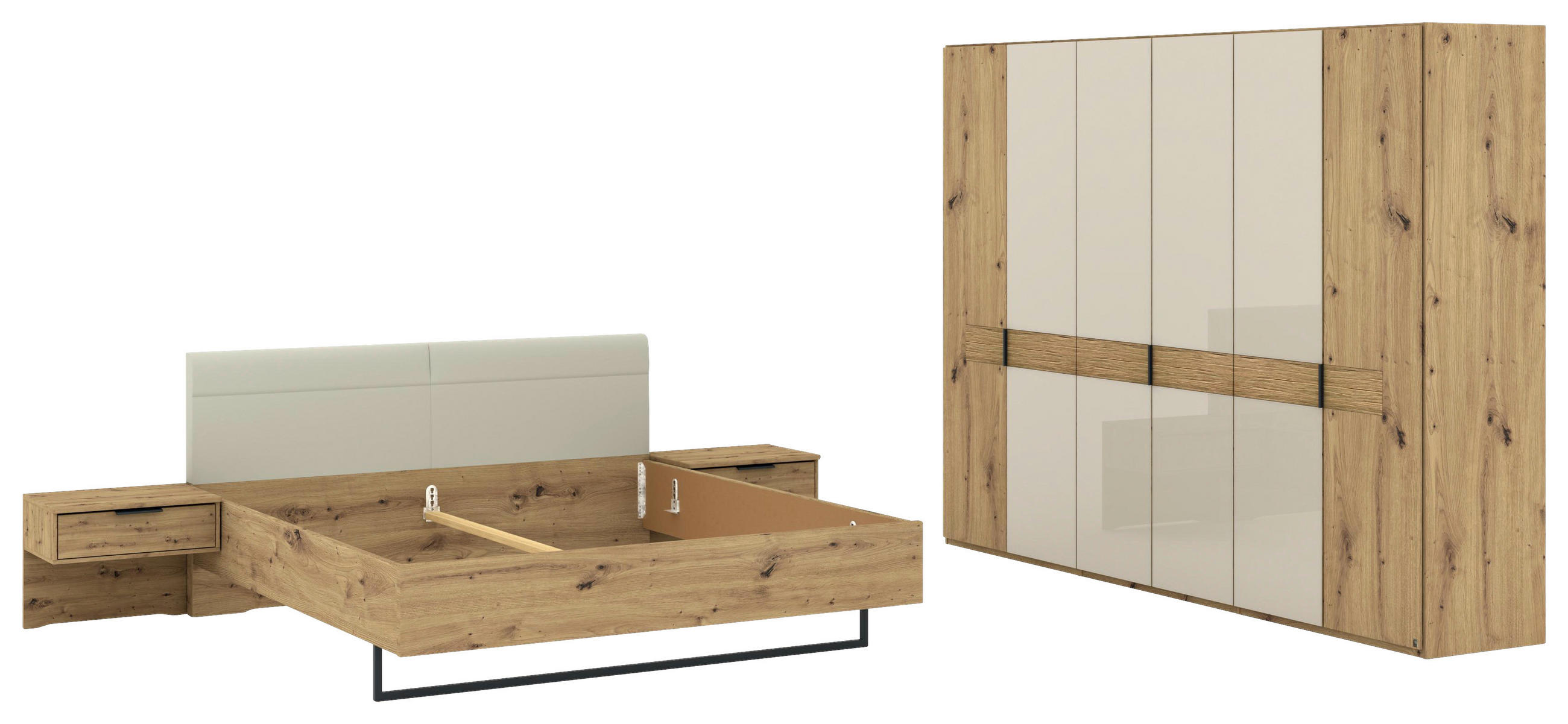 SCHLAFZIMMER Champagner, Eiche Bianco  - Eiche Bianco/Champagner, Design, Glas/Holz (180/200cm) - Musterring
