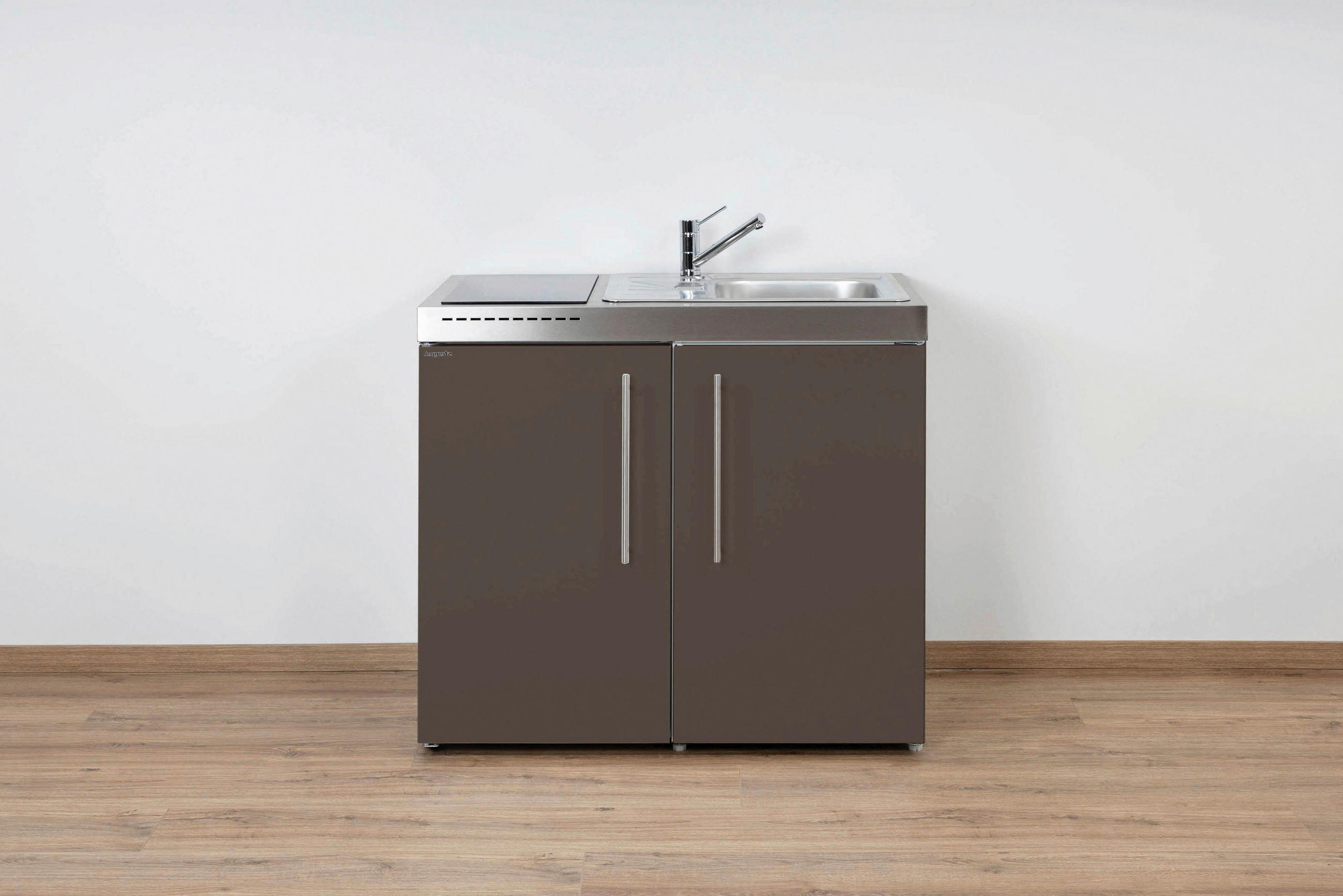 MINIKÜCHE  100/89/60 cm  in Mokka  - Edelstahlfarben/Mokka, Basics, Metall (100/89/60cm)