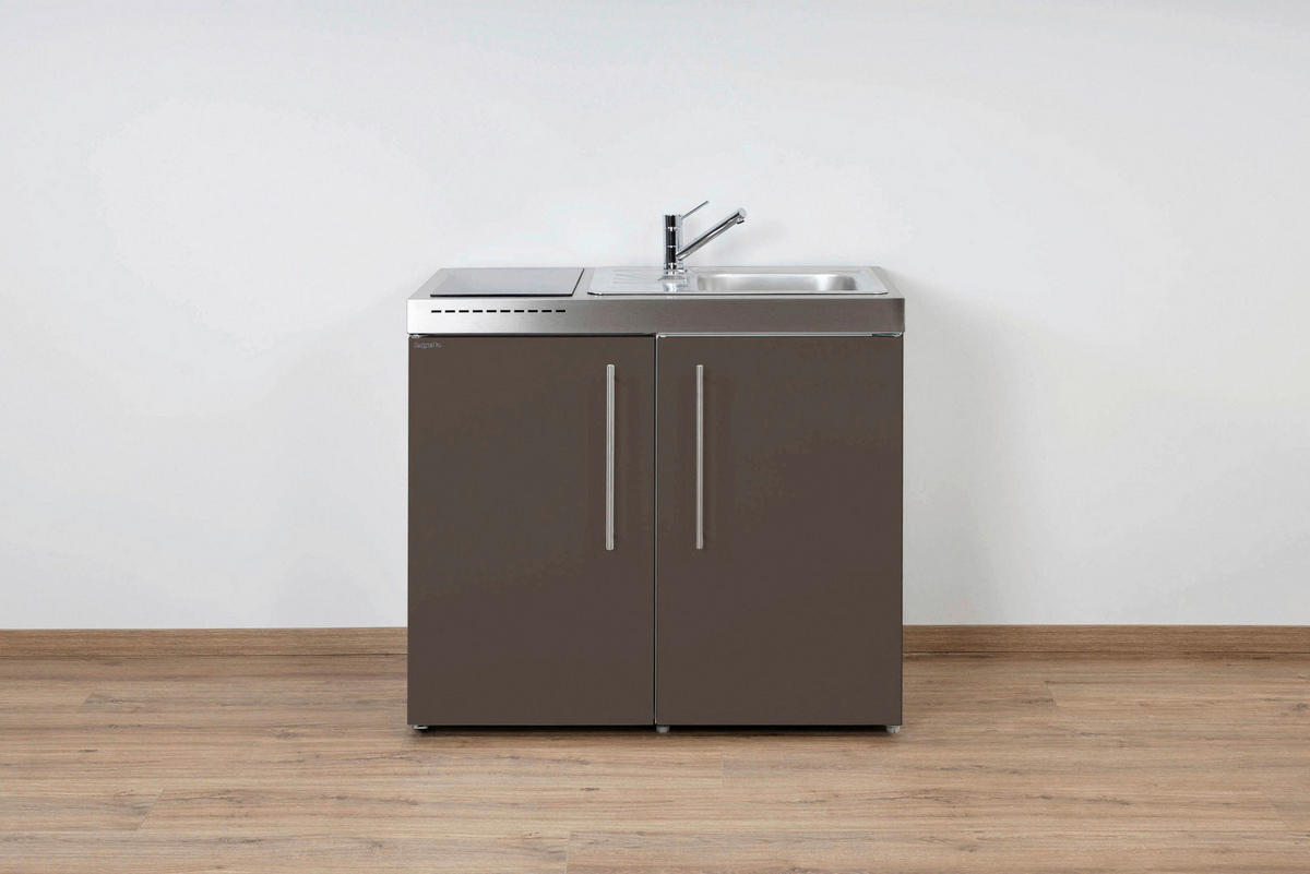 MINIKÜCHE  100/89/60 cm  in Mokka  - Edelstahlfarben/Mokka, Basics, Metall (100/89/60cm)