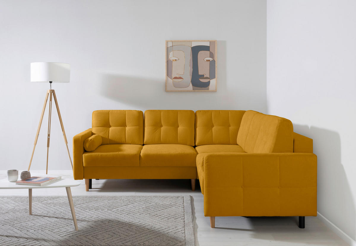 ECKSOFA in Gelb  - Gelb/Buchefarben, Design, Holz/Textil (242/242cm) - MID.YOU