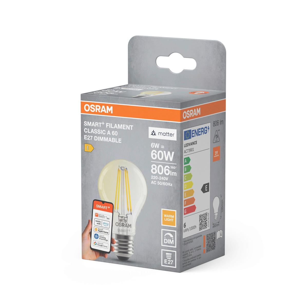 LED-FILAMENT-LEUCHTMITTEL E27 6 W 806 lm  - Transparent, Basics, Glas (6/10,5cm) - Osram