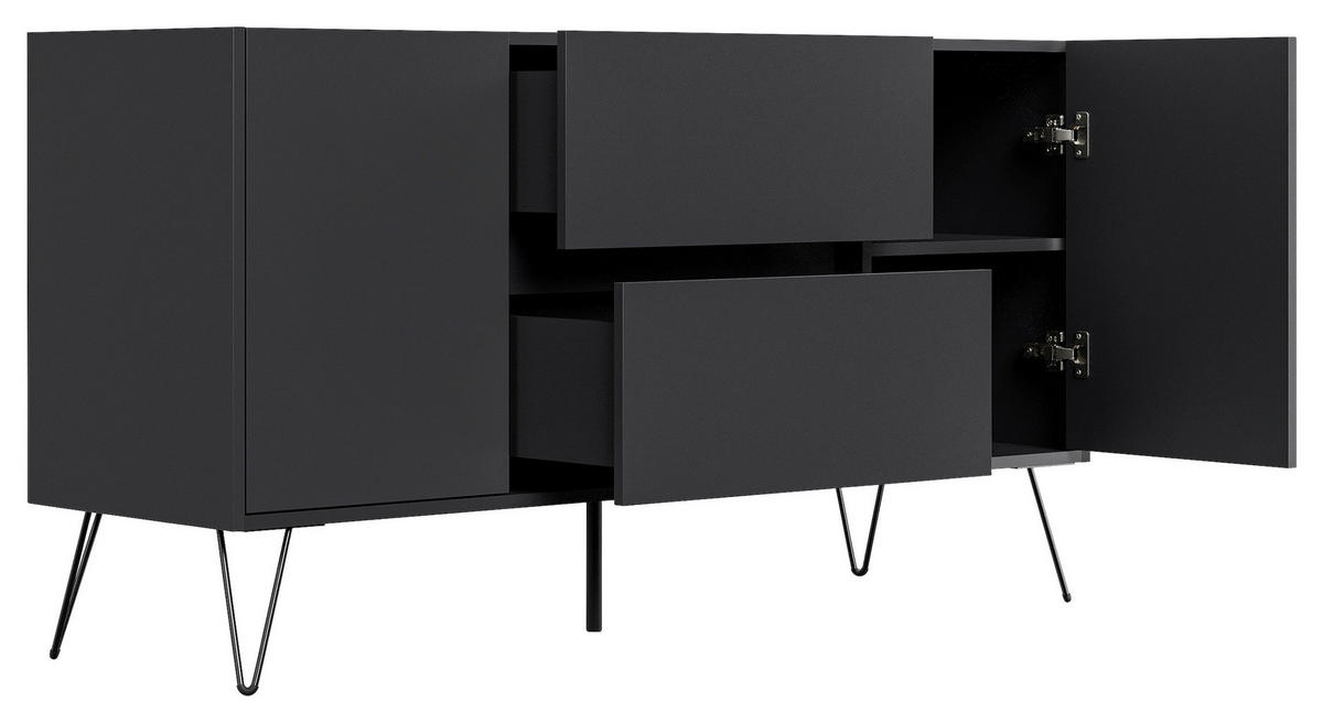 SIDEBOARD Posseik Industrial 139/75,8/42 cm 2 Schublade(n)  - Graphitfarben/Schwarz, Design, Holzwerkstoff/Metall (139/75,8/42cm) - MID.YOU