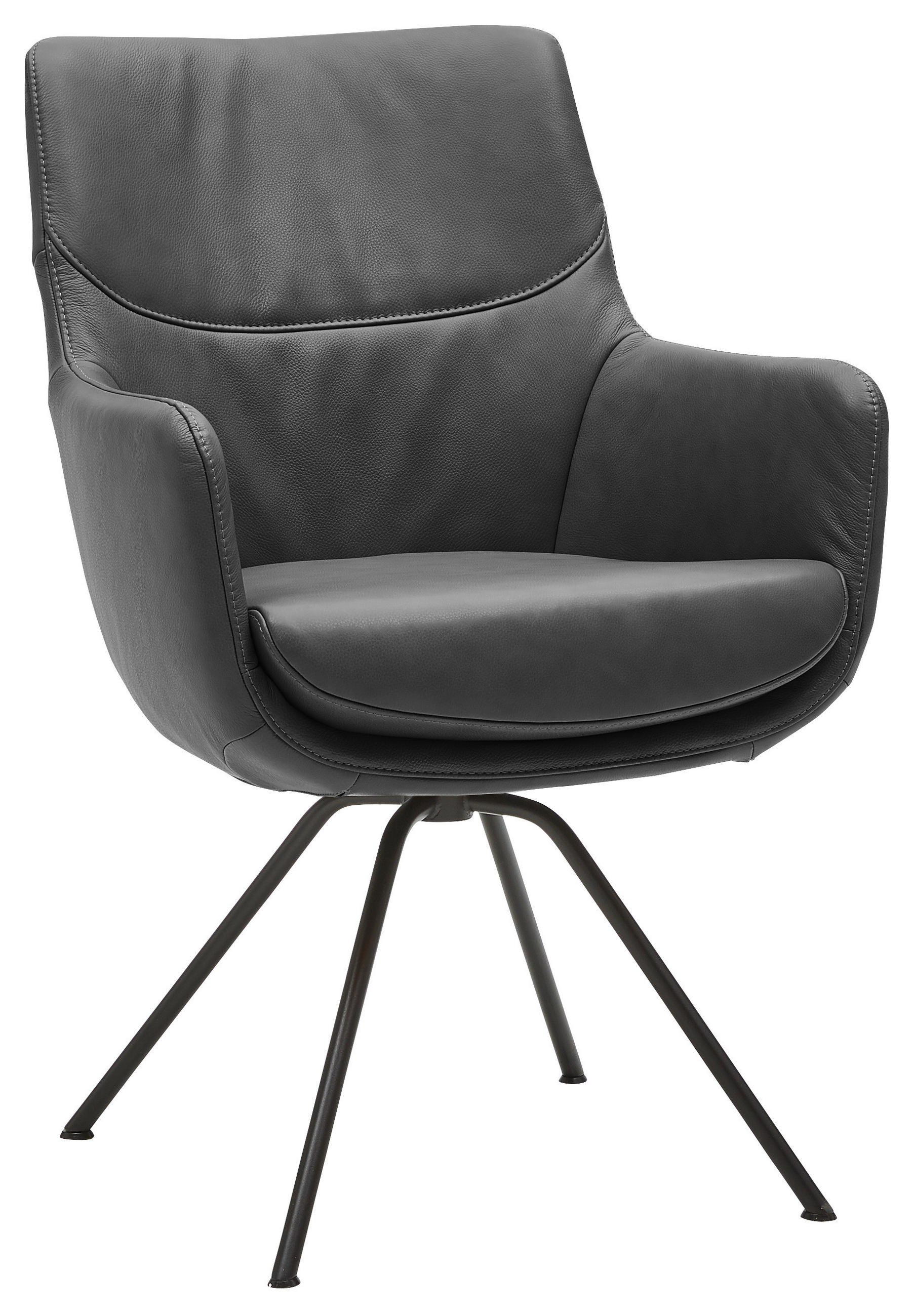 ARMLEHNSTUHL  in Echtleder pigmentiert  - Schwarz, Design, Leder/Metall (60/90/61cm) - Dieter Knoll