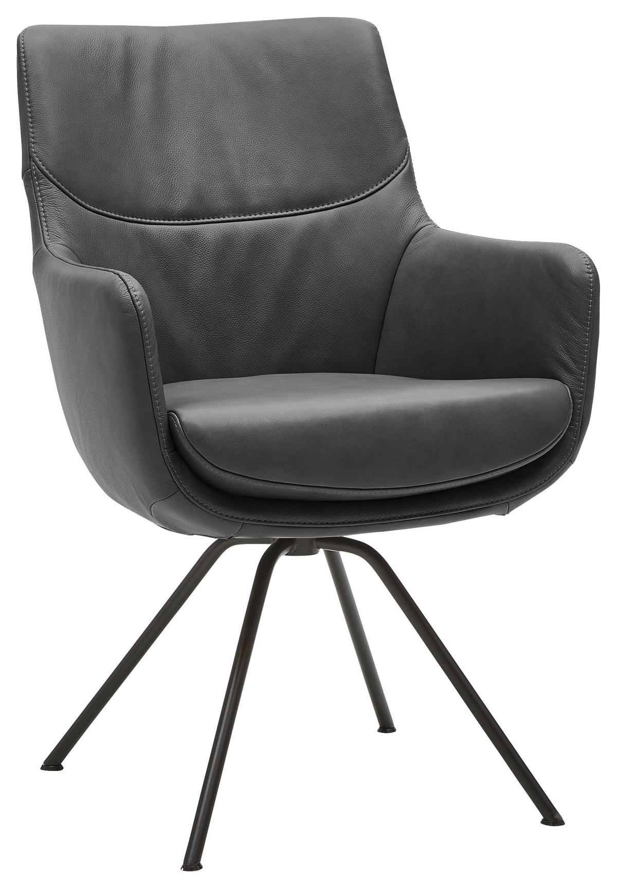 ARMLEHNSTUHL  in Echtleder pigmentiert  - Schwarz, Design, Leder/Metall (60/90/61cm) - Dieter Knoll
