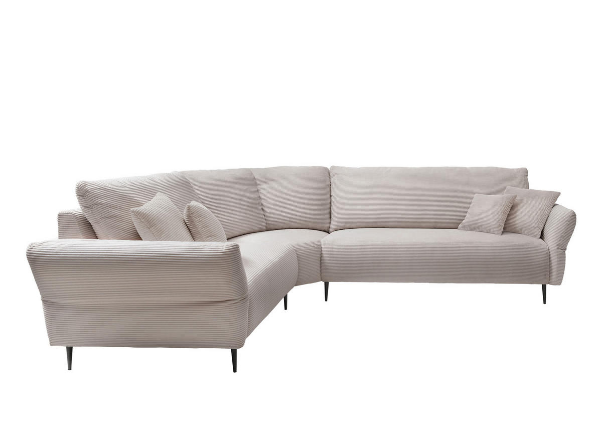 ECKSOFA in Cord Beige  - Beige/Schwarz, Design, Textil/Metall (256/256cm) - Livetastic