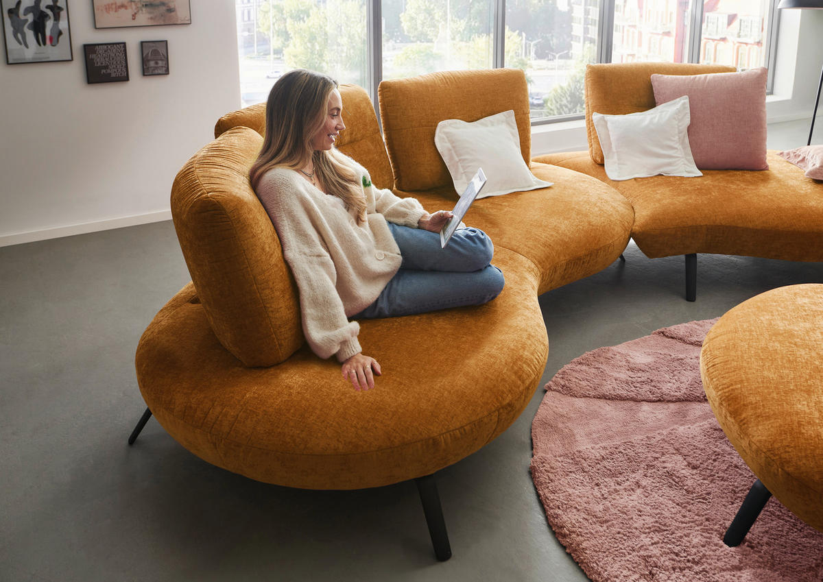 BIGSOFA Flachgewebe Senfgelb  - Senfgelb/Schwarz, Design, Textil/Metall (456/93/138cm) - Moderano