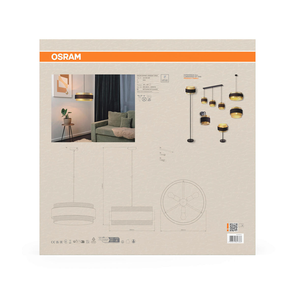 HÄNGELEUCHTE 50/150 cm  - Goldfarben/Schwarz, KONVENTIONELL, Textil/Metall (50/150cm) - Osram