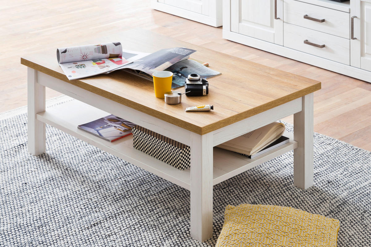 COUCHTISCH 114/70/46 cm rechteckig Weiß, Eichefarben  - Eichefarben/Weiß, Design, Holzwerkstoff (114/70/46cm) - Landscape