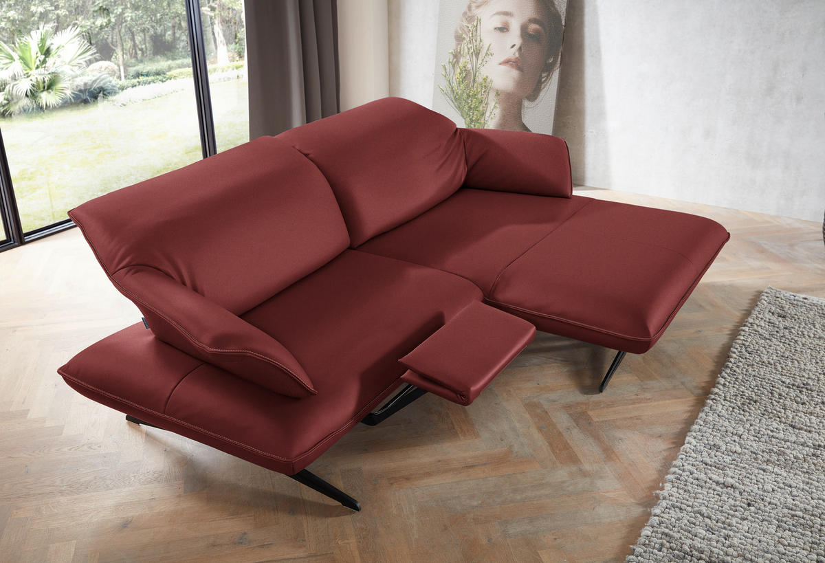 ECKSOFA in Echtleder Weinrot  - Beige/Weinrot, Design, Leder/Metall (252/169cm) - Koinor