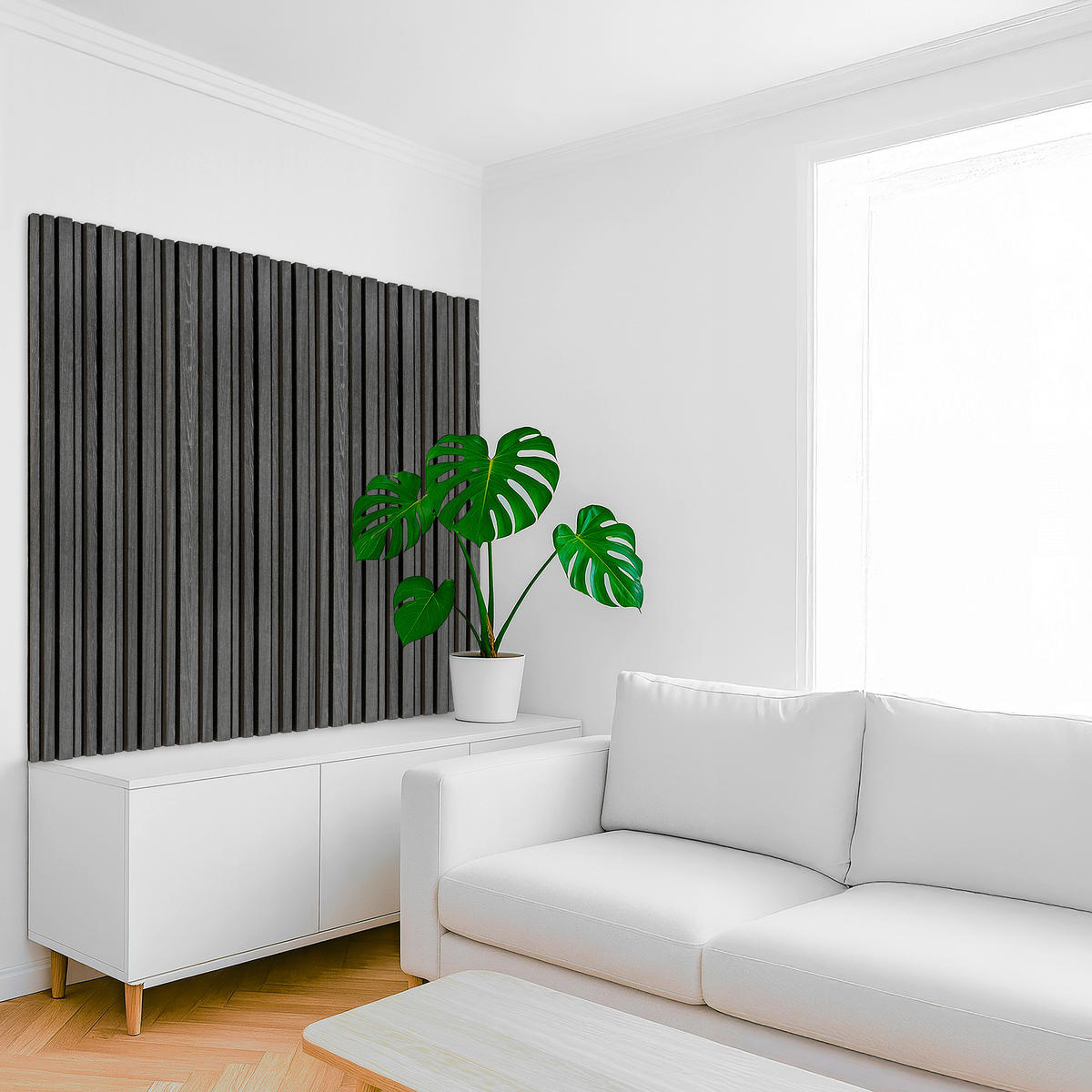 AKUSTIKPANEEL EICHE SCHWARZ 4-er Set  - Schwarz, MODERN, Holz (52/120cm)