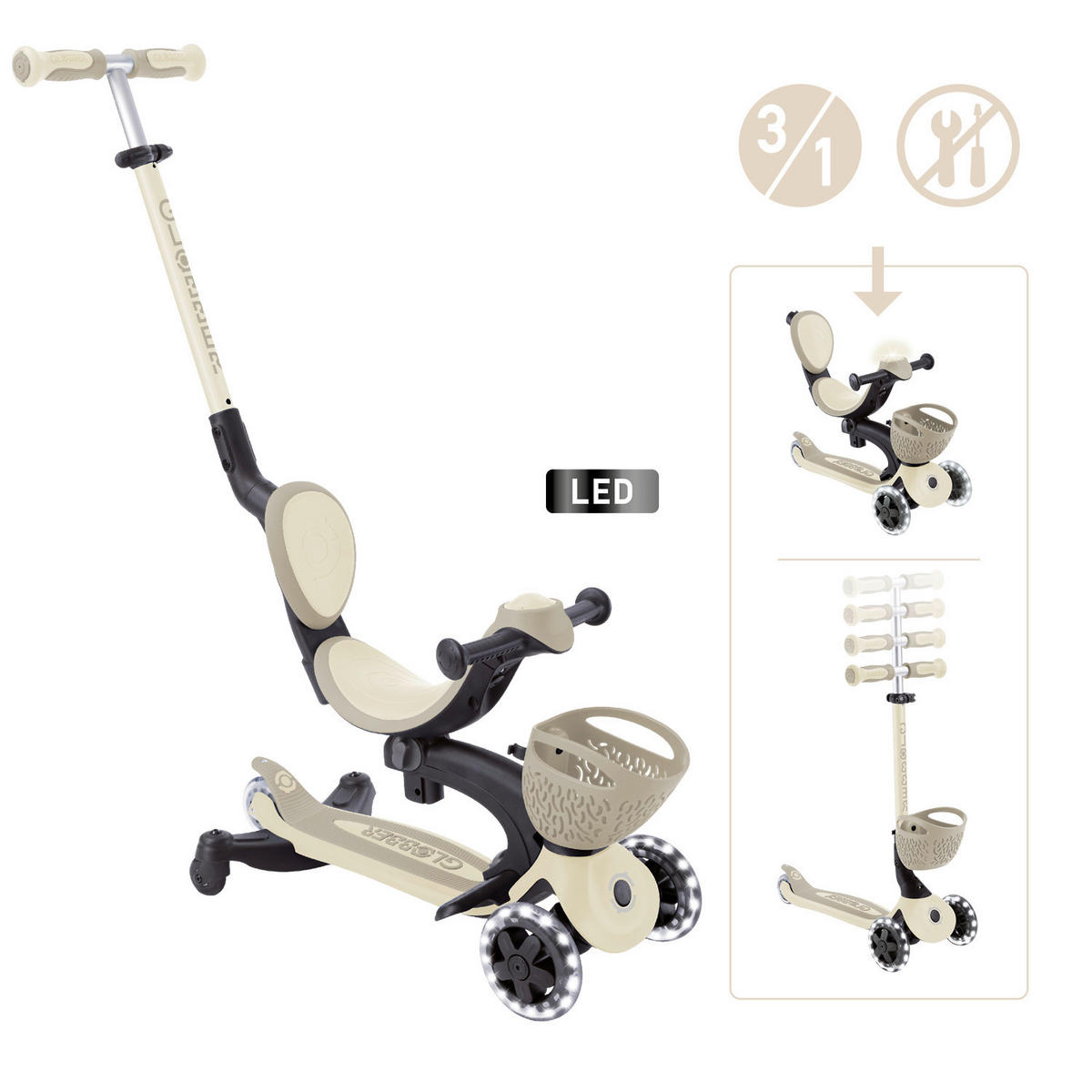 DREIRAD GO-UP BABY 360 LIGHTS  - Taupe, Basics, Kunststoff (75/29,5/102,5cm) - GLOBBER