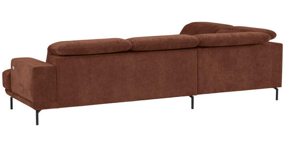 ECKSOFA Rotbraun Chenille Kopfteilverstellung, Sitztiefenverstellung  - Rotbraun/Schwarz, Design, Textil/Metall (243/307cm) - Xora