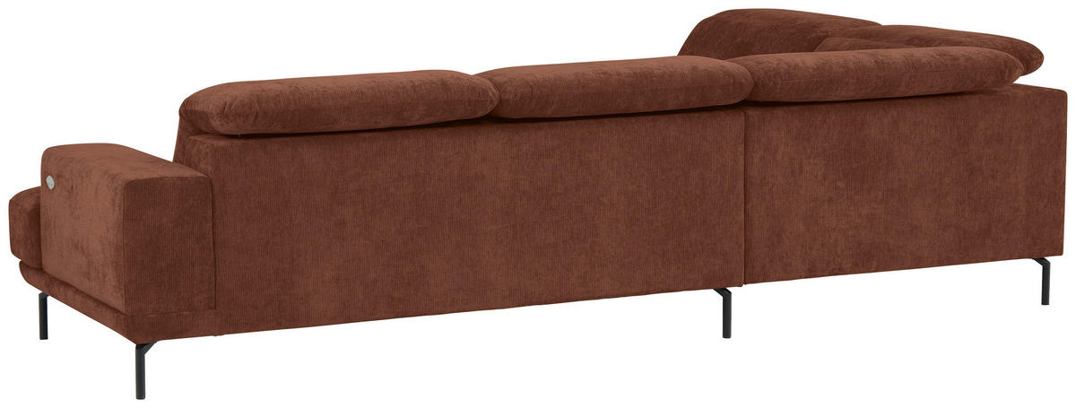 ECKSOFA Rotbraun Chenille Kopfteilverstellung, Sitztiefenverstellung  - Rotbraun/Schwarz, Design, Textil/Metall (243/307cm) - Xora