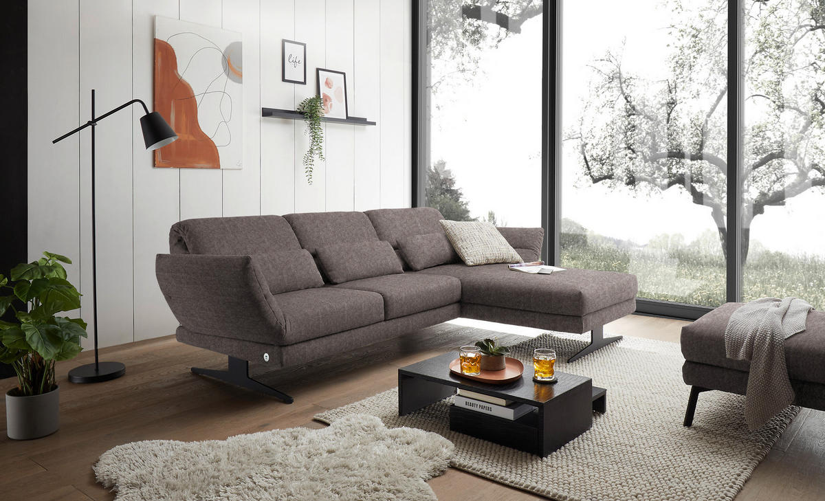 ECKSOFA in Flachgewebe Greige  - Greige/Schwarz, Design, Textil/Metall (279-327/176-217cm) - Dieter Knoll